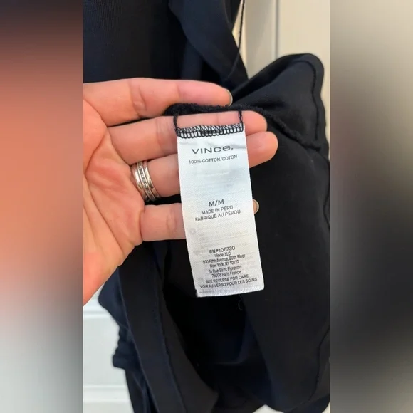 Vince Short Sleeve Cinched Tie Waist T-Shirt Dress Sz Medium Black Knee Length - Picture 6 of 7